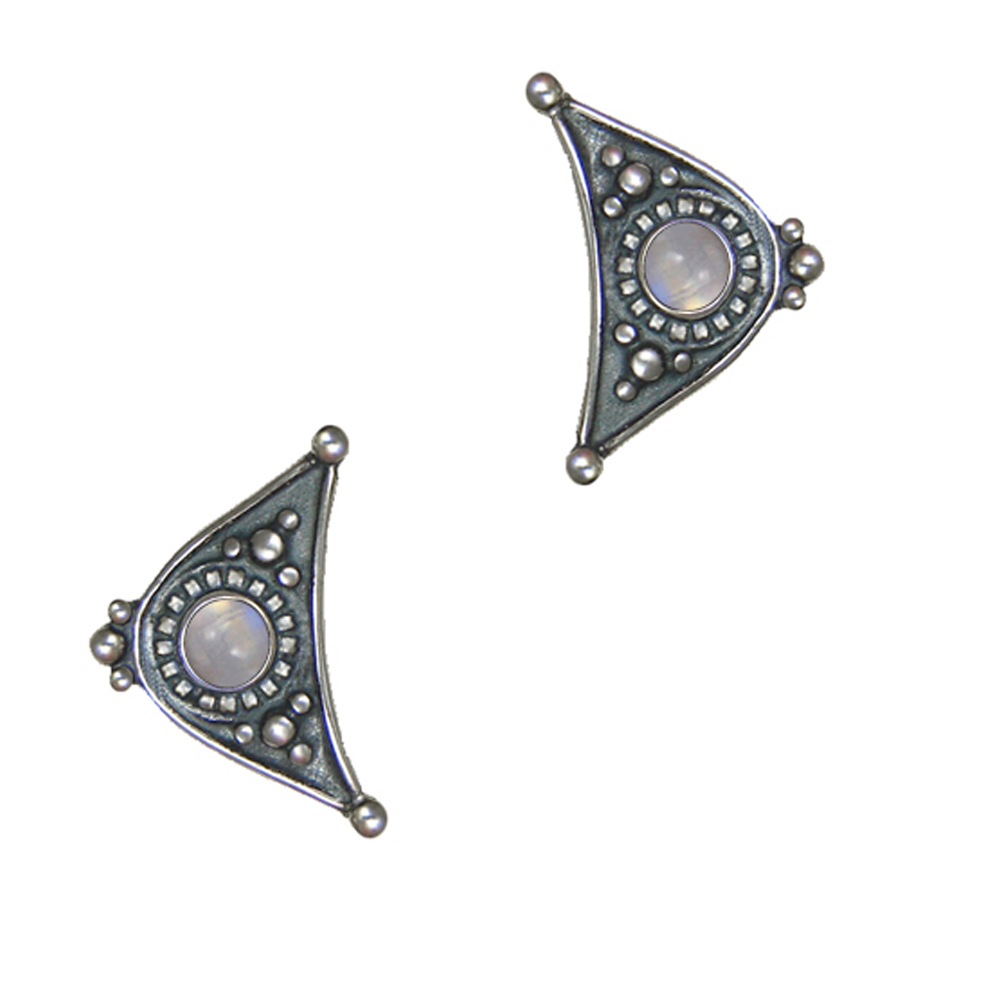 Sterling Silver Designer Post Stud Earrings With Rainbow Moonstone